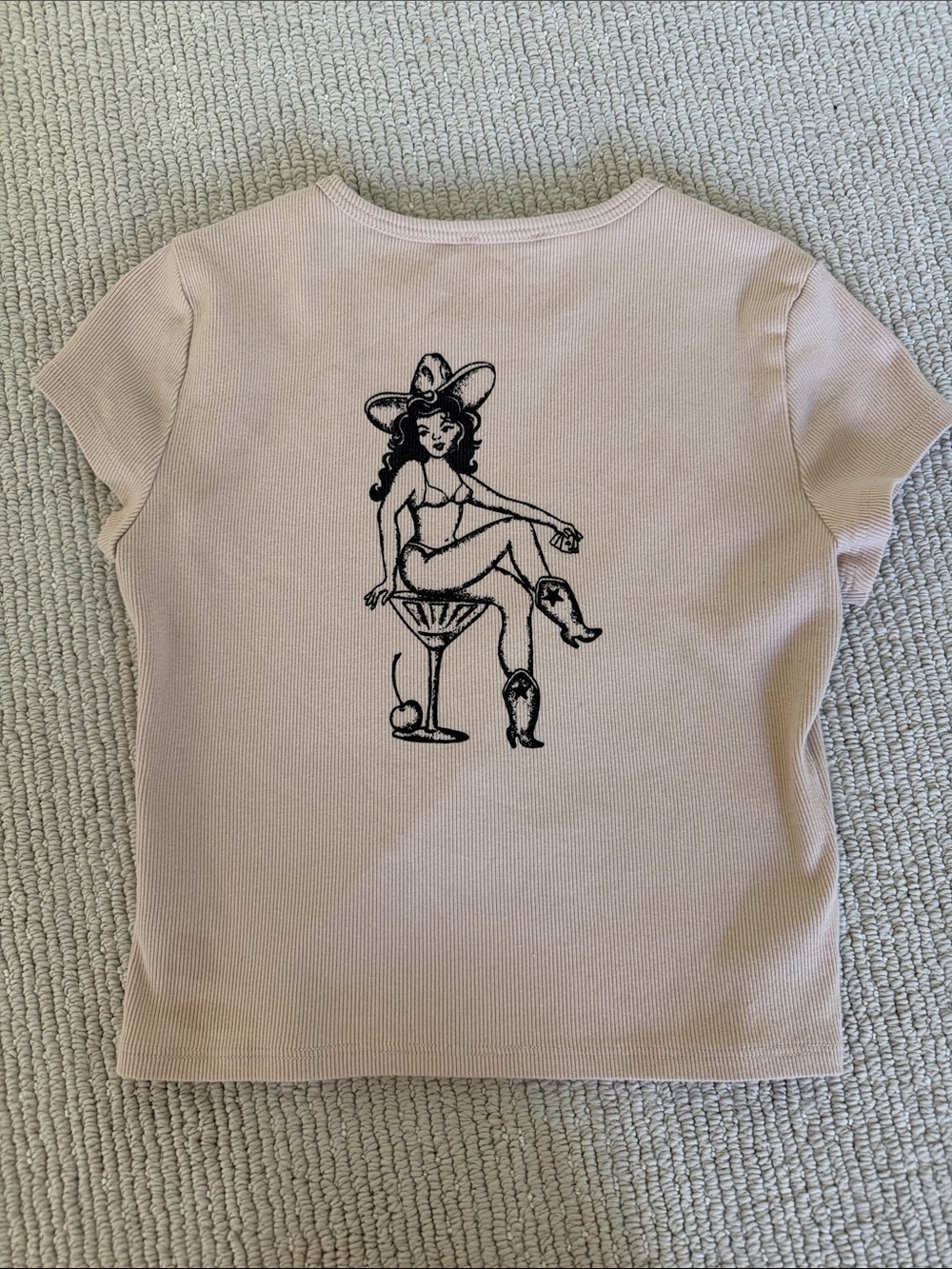 Reformation Sand Ribbed Tee with Card Suit Embroidery - Picture 2 of 2